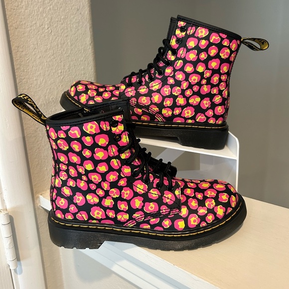 Dr. Martens Other - Dr Doc Martens 1460 J Pink Leopard Hydro Leather Combat Boots Youth Girls Size 2